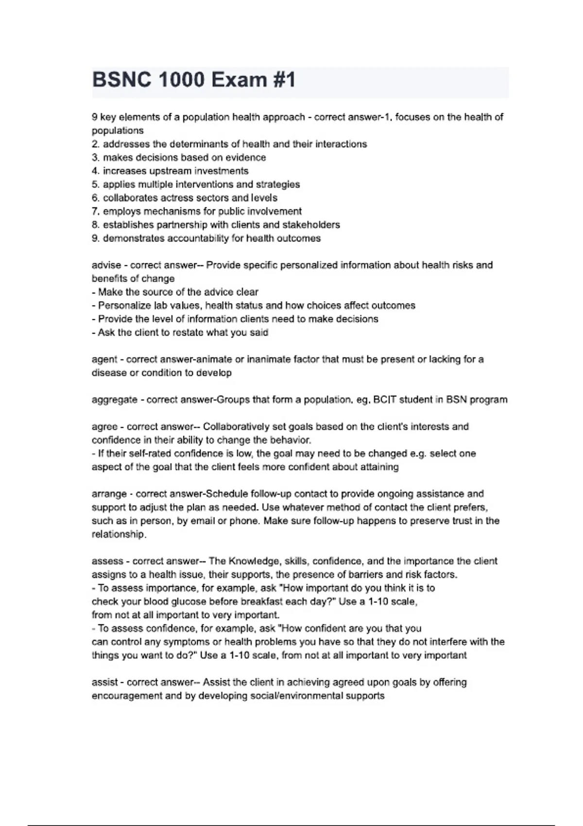 BSNC 1000 Exam 1 Questions and Answers with Solution Updated 2025/2026 ...