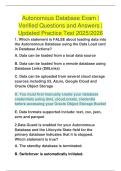 Autonomous Database Exam 2026&sol;27 &vert; Verified Questions & Correct Answers &ndash; Graded A&plus;"