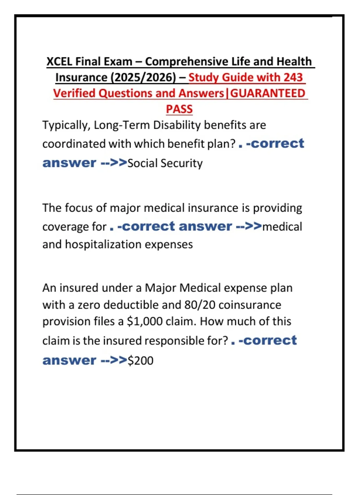 XCEL Final Exam - Comprehensive Life and Health Insurance (2025/2026 ...
