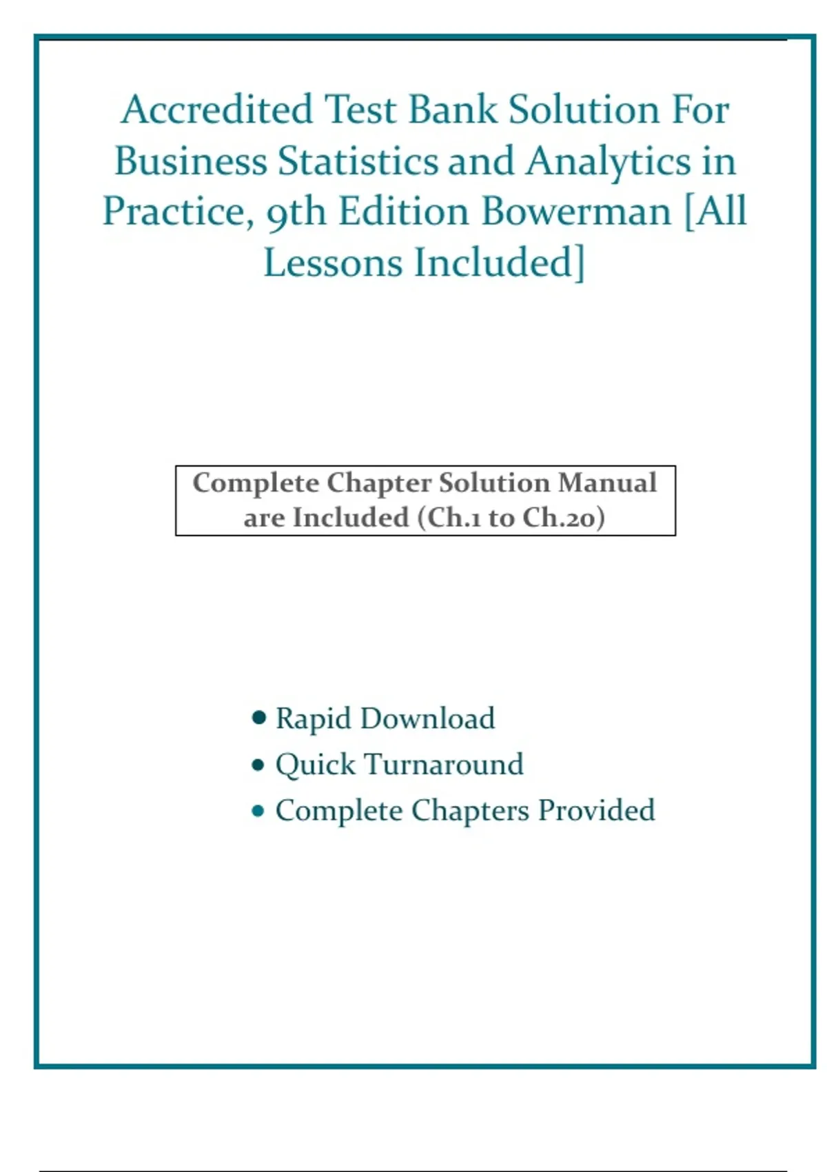 Business Statistics and Analytics in Practice, 9th Edition Bowerman ...