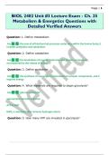 BIOL 2402 Unit &num;3 Lecture Exam - Ch&period; 25  Metabolism & Energetics Questions with  Detailed Verified Answers 