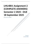 LML4801 Assignment 2 &lpar;COMPLETE ANSWERS&rpar; Semester 2 2025 - DUE 18 September 2025LML4801 Assignment 2 &lpar;COMPLETE ANSWERS&rpar; Semester 2 2025 - DUE 18 September 2025