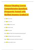 Missouri boating quizzes Comprehensive Questions &lpar;Frequently Tested&rpar; with Verified Answers Graded A&plus; Package Deal