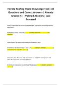 Florida Roofing Trade Knowledge Test &vert; All Questions and Correct Answers &vert; Already Graded A&plus; &vert; Verified Answers &vert; Just Released