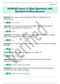 HCR240 Lesson 15 Quiz Questions with  Detailed Verified Answers