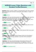 HCR240 Lesson 9 Quiz Questions with  Detailed Verified Answers