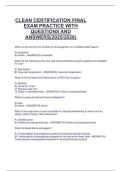 CLEAN CERTIFICATION FINAL  EXAM PRACTICE WITH  QUESTIONS AND  ANSWERS&lpar;2025&sol;2026&rpar;