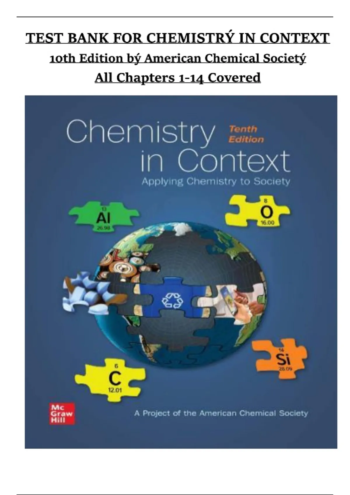 Test Bank for Chemistry in Context 10th Edition (2026) by American ...
