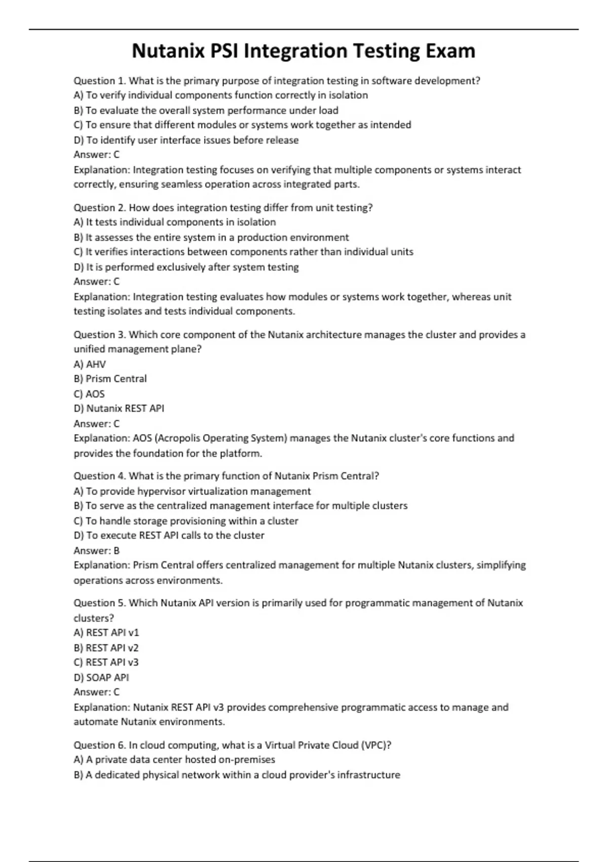 Psi Testing Nutanix PSI Integration Testing Exam - Computers - Stuvia US