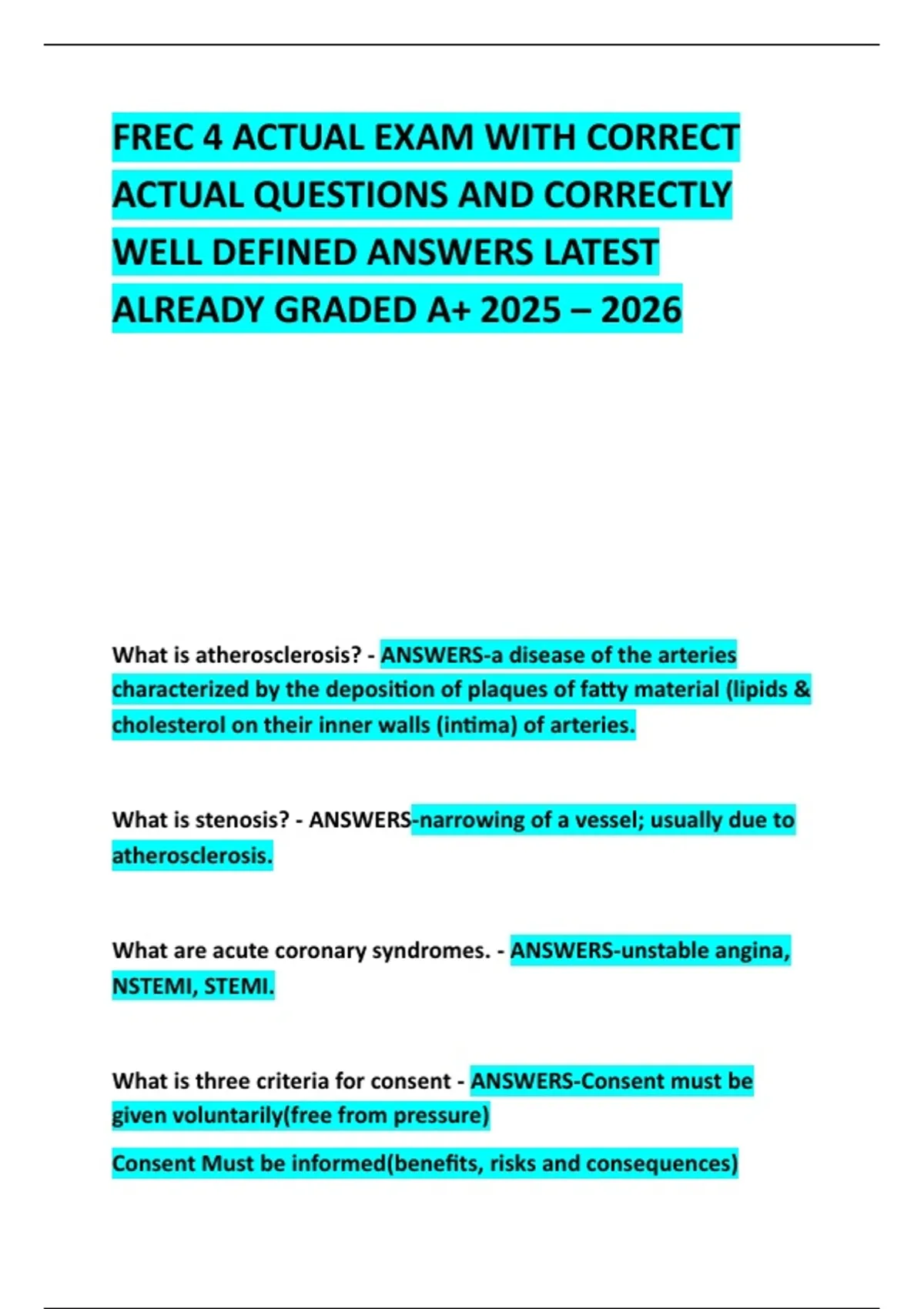 FREC 4 ACTUAL EXAM WITH CORRECT ACTUAL QUESTIONS AND CORRECTLY WELL ...