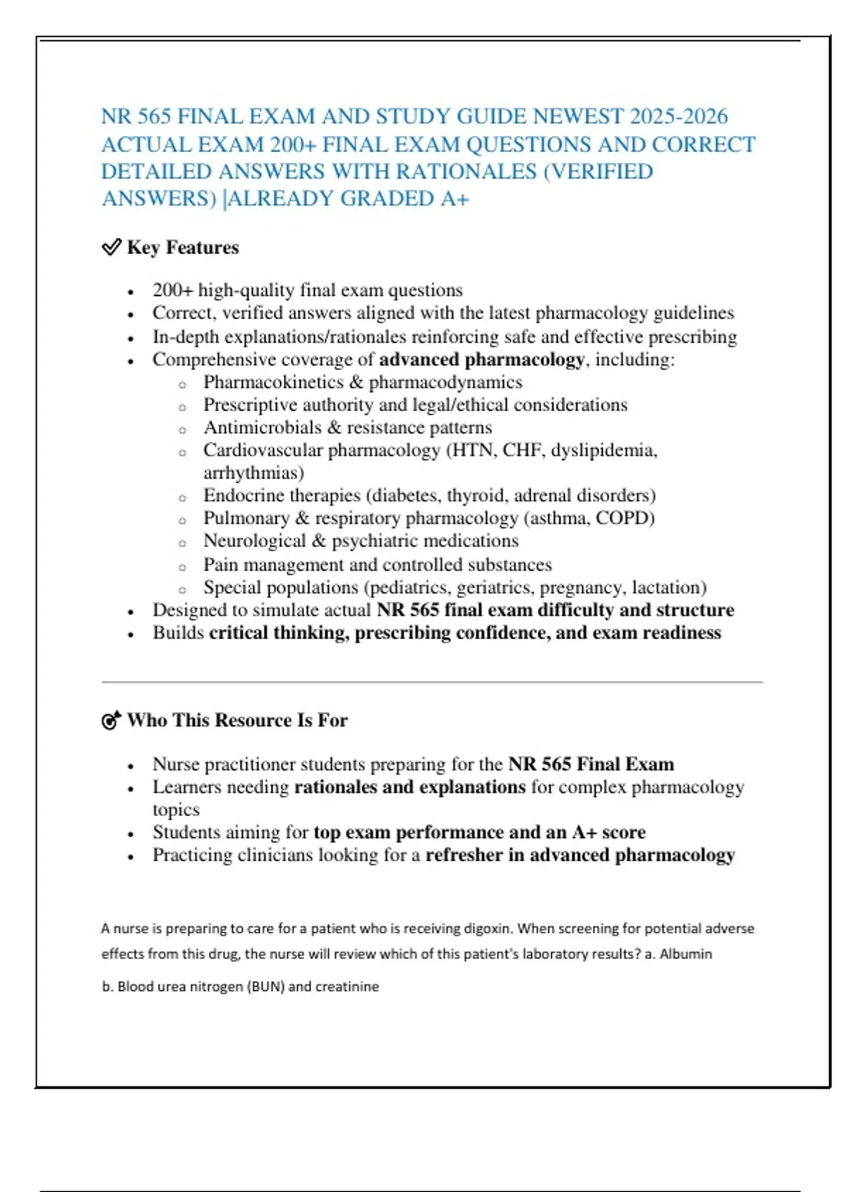 NR 565 FINAL EXAM AND STUDY GUIDE NEWEST ACTUAL EXAM 200+ FINAL EXAM ...