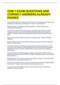 CDM 1 EXAM QUESTIONS AND CORRECT ANSWERS ALREADY PASSED 