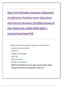 New York Elevator Inspector Advanced  Certification Practice Exam Questions  And Correct Answers &lpar;Verified Answers&rpar;  Plus Rationales 2025&vert;2026 Q&A &vert;  Instant Download Pdf 