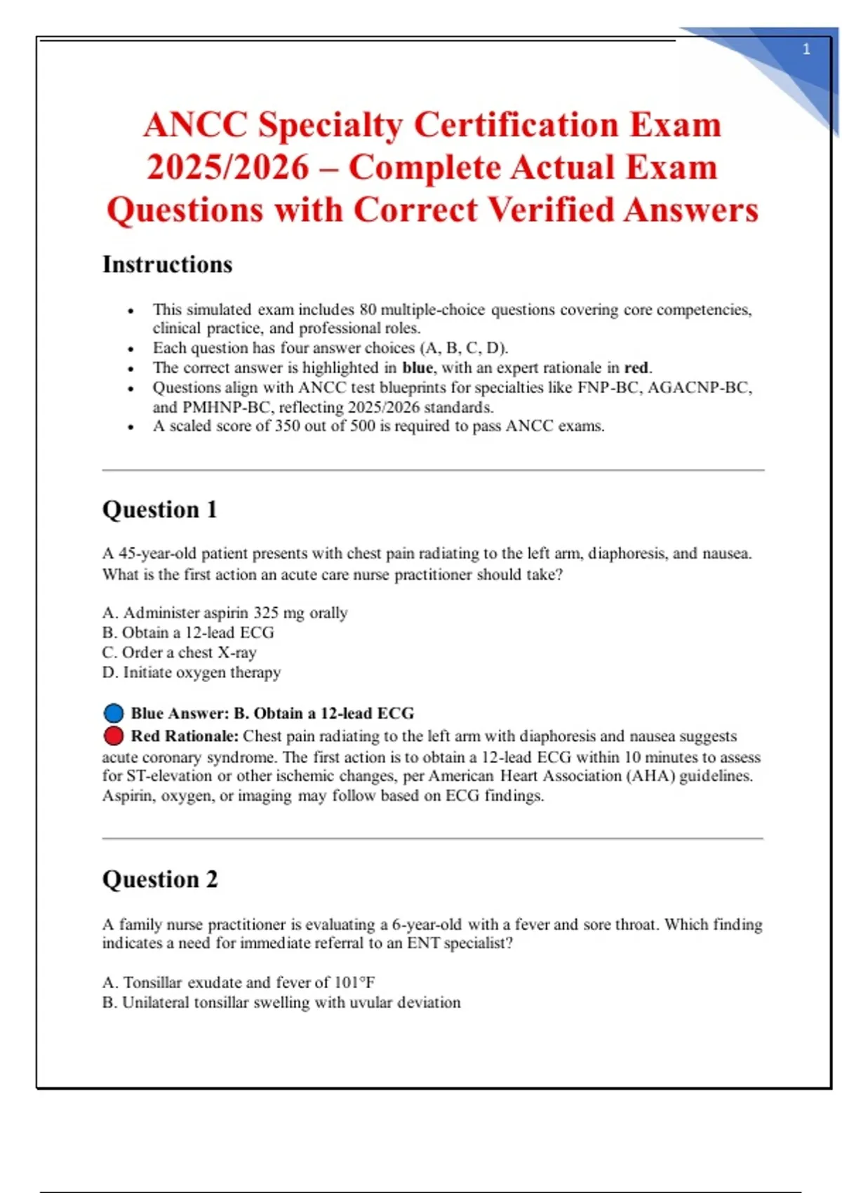 ANCC Specialty Certification Exam 2025/2026 – Complete Actual Exam ...