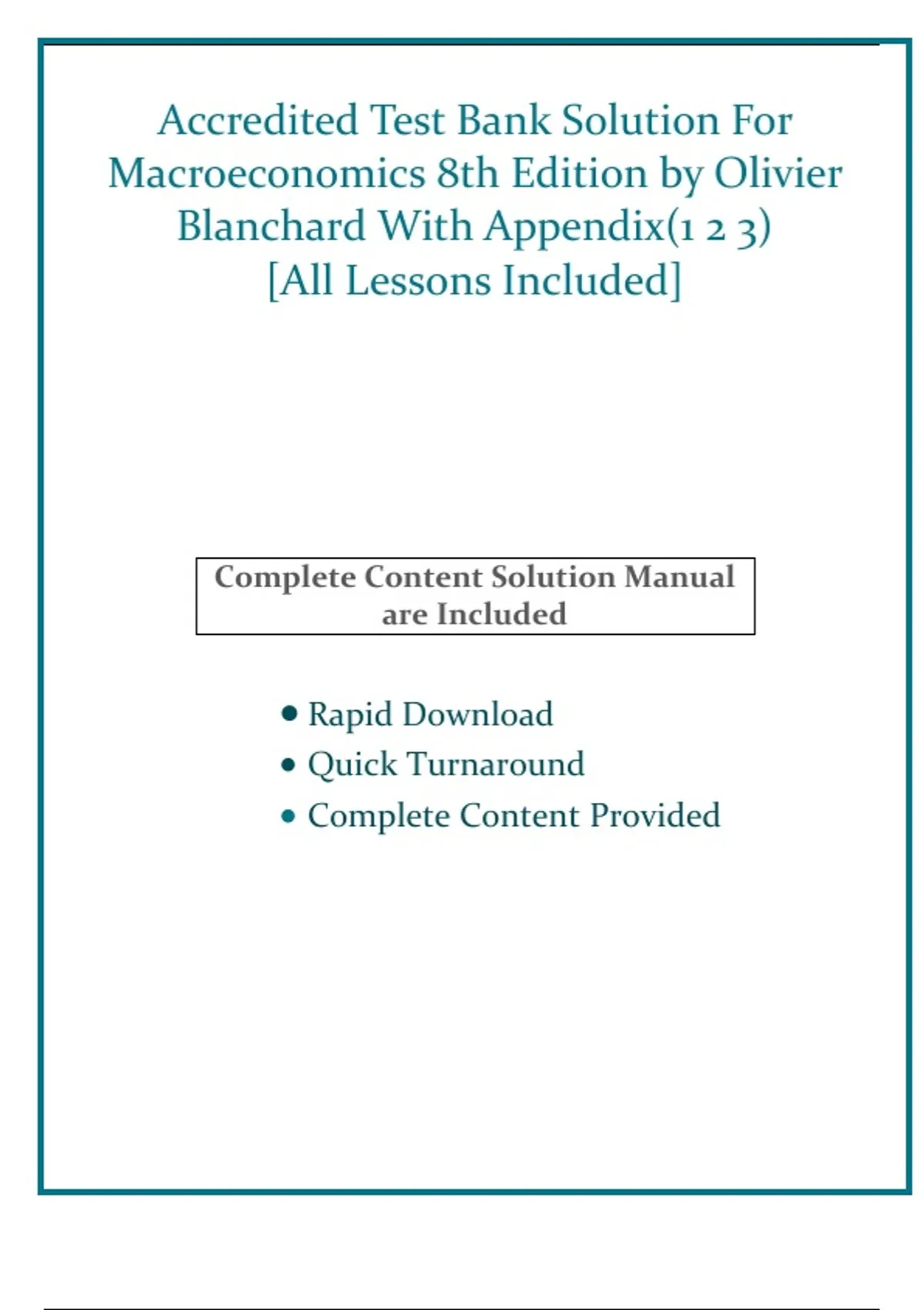 Accredited Test Bank Solution For Macroeconomics 8th Edition by Olivier ...