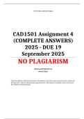 CAD1501 Assignment 4 (COMPLETE ANSWERS) 2025 - DUE 19 September 2025; 100% TRUSTED Complete, trusted solutions and explanations. Ensure your success with us.. 
