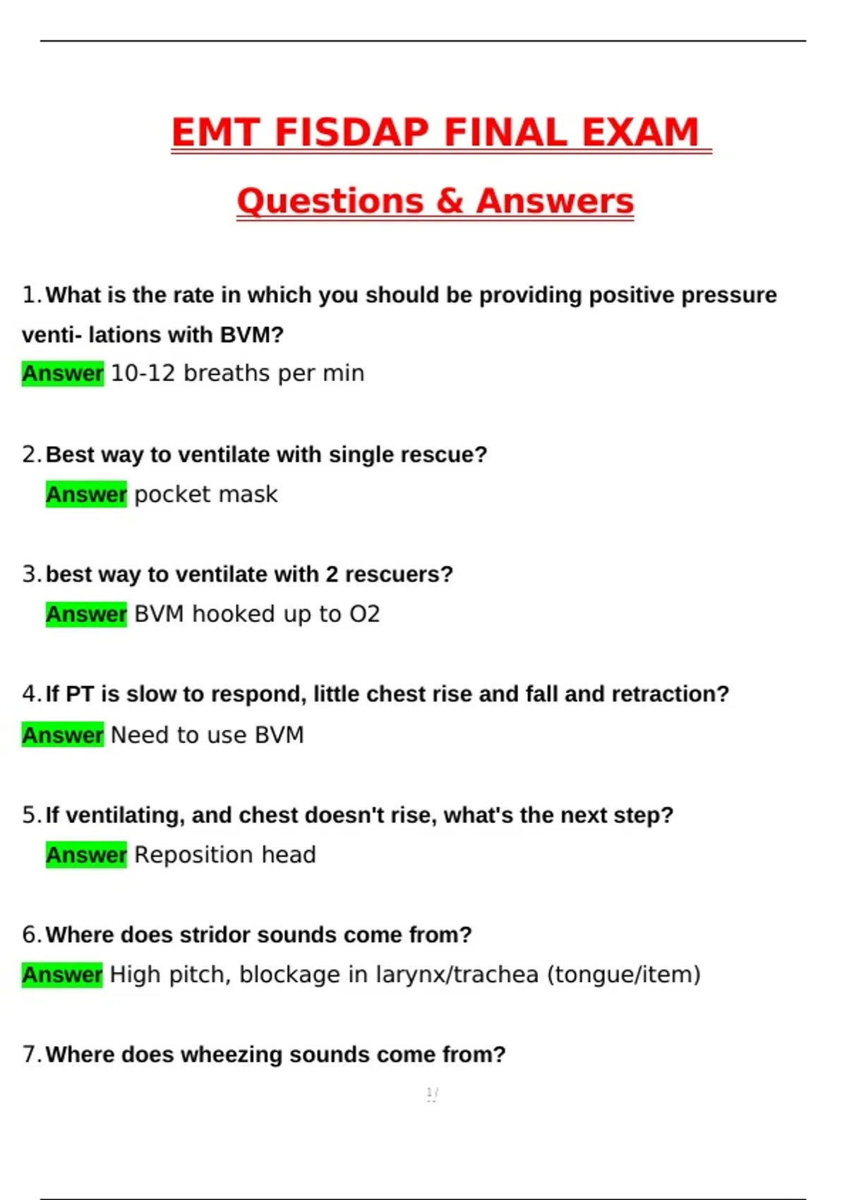 EMT FISDAP Final Exam 2025 Questions and Answers (2025 / 2026 ...