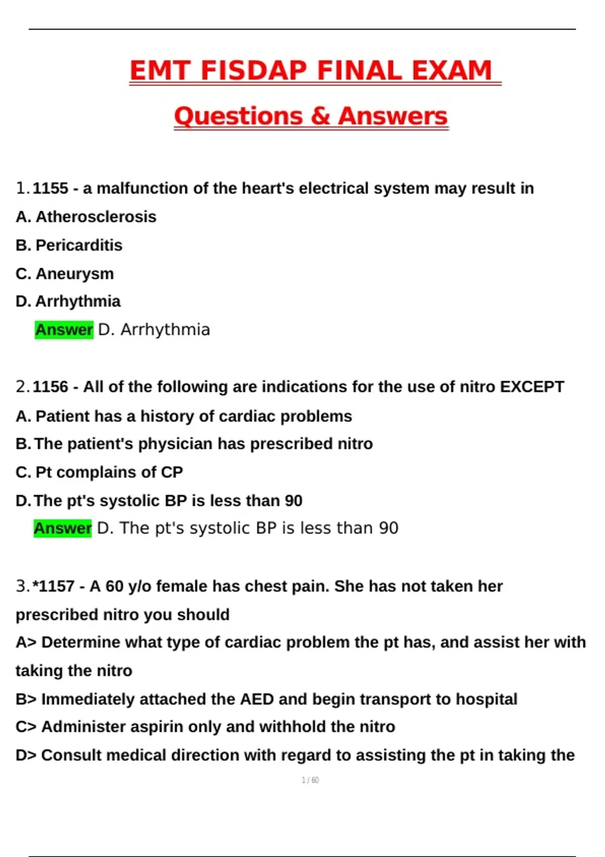 EMT FISDAP FINAL EXAM 2025 Questions and Answers (2025 / 2026 ...