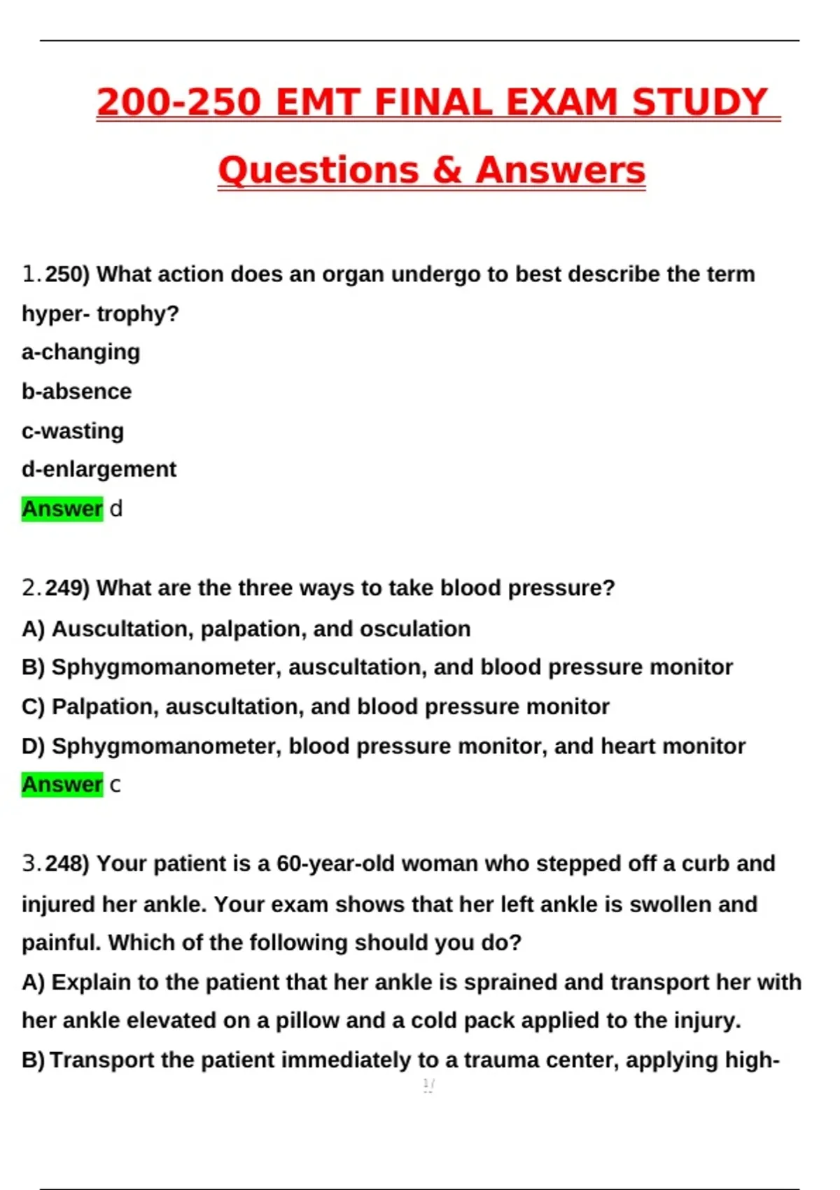 EMT FISDAP FINAL EXAM STUDY 2025 Questions and Answers (2025 / 2026 ...