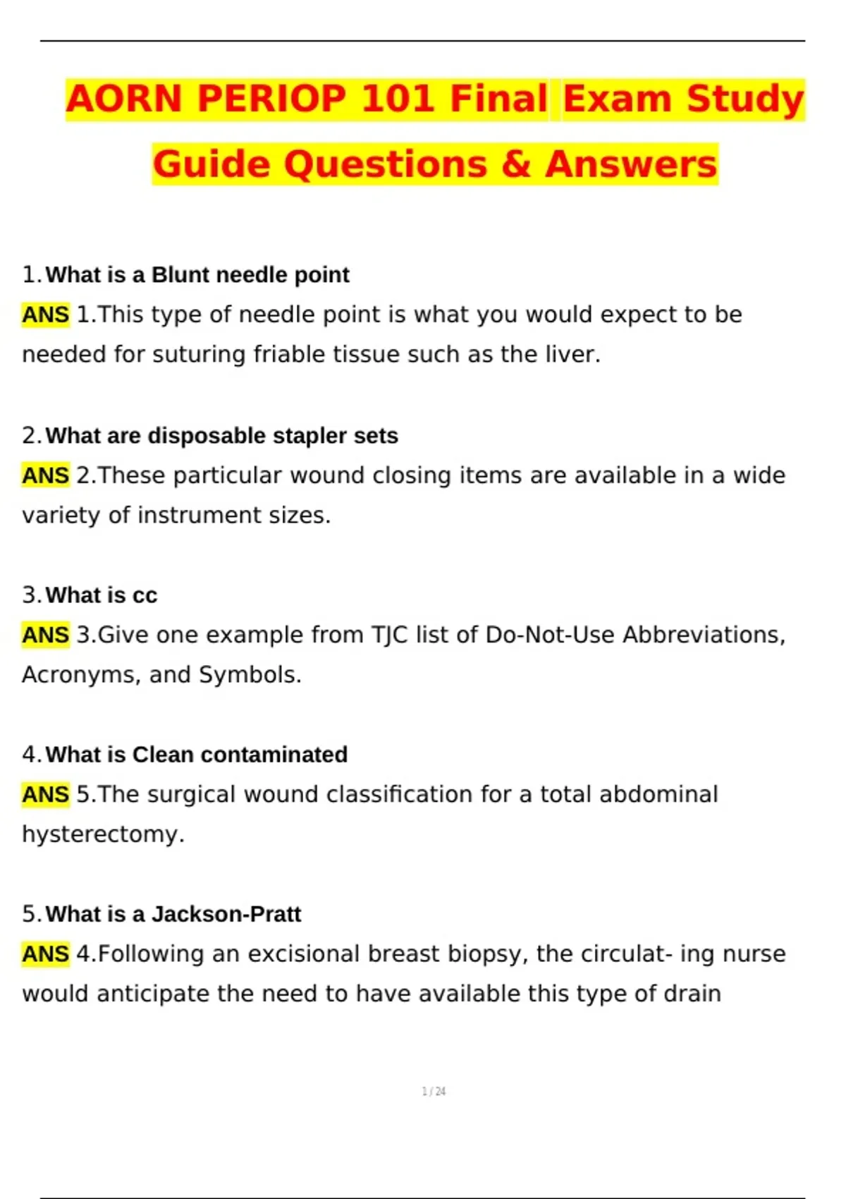 AORN Periop 101 Final Exam Study Guide (Latest 2025 / 2026 Update ...