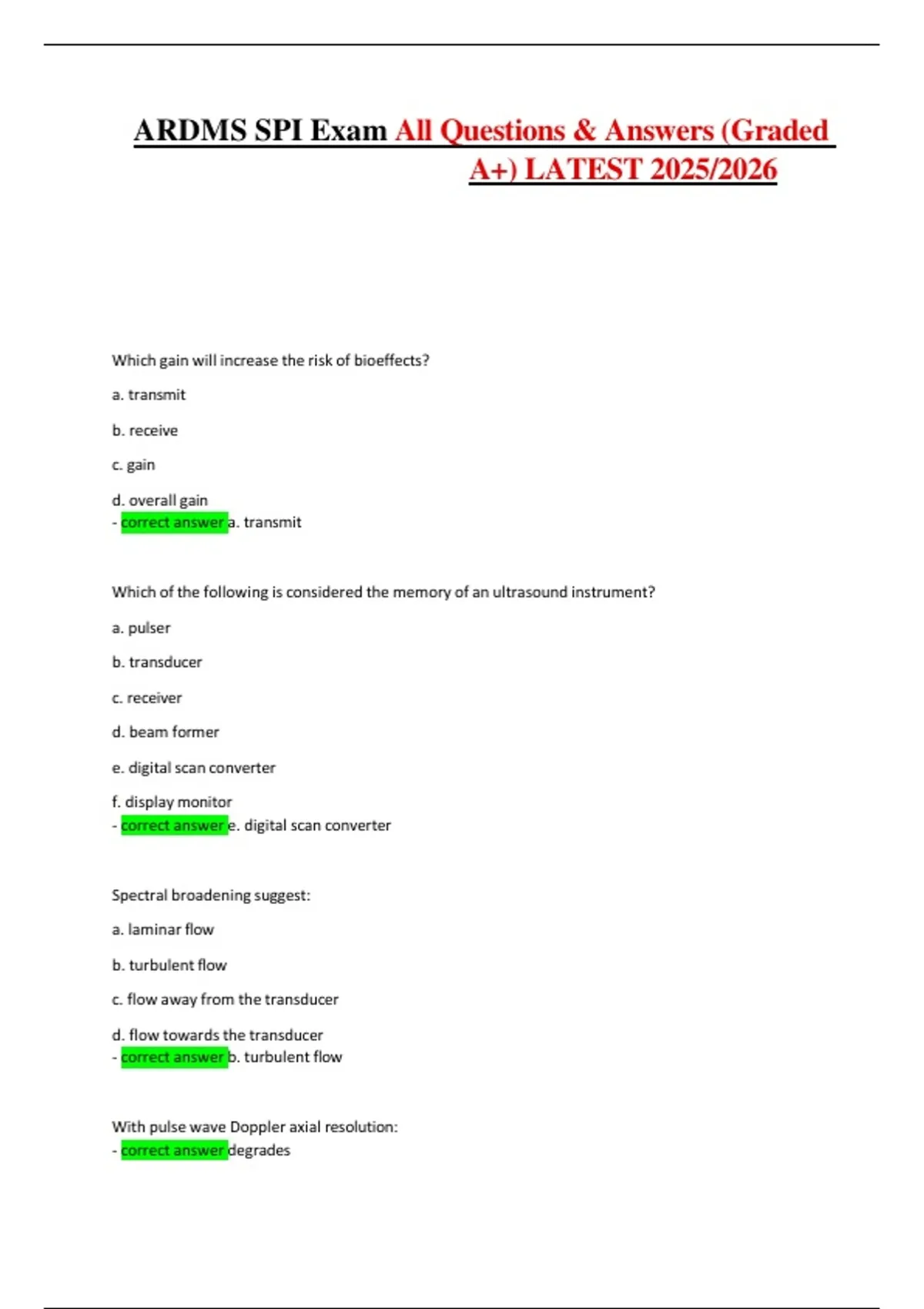 ARDMS SPI Exam – Questions and Answers (2025/2026 Edition) | Complete ...