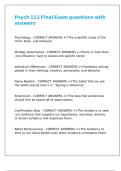 Psych 111 Final Exam questions with answers