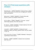 Psyc 111 Final exam questions with answers