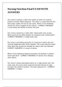 Nursing Nutrition Final EXAM WITH ANSWERS