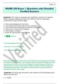 NURS 420 Exam 1 Questions with Detailed  Verified Answers