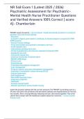 NR 548 Psychiatric Assessment for Psychiatric-Mental Health Nurse Practitioner Exam &lpar;Latest 2025 &sol; 2026 Updates STUDY BUNDLE WITH COMPLETE SOLUTIONS&rpar; &vert; 100&percnt; Correct &vert; Grade A - Chamberlain