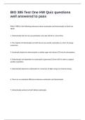 BIO 385 Test One HW Quiz questions well answered to pass