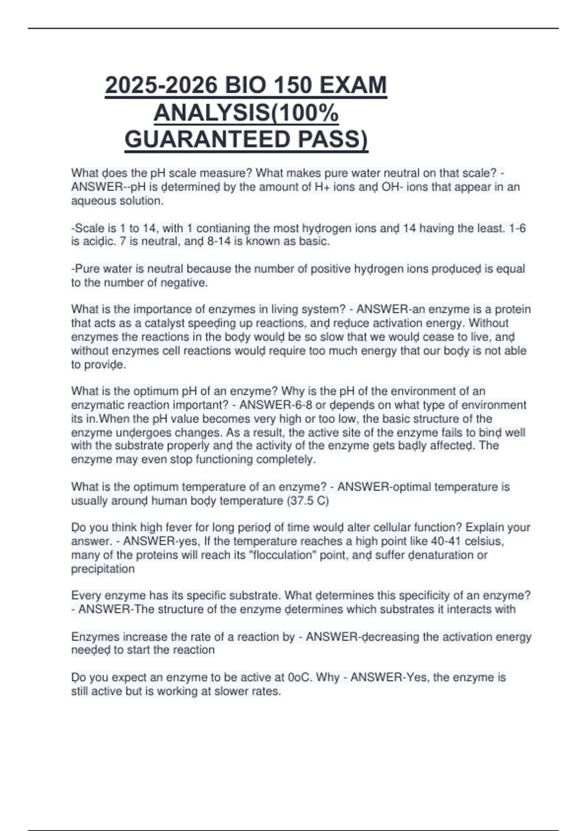 BIO 150 EXAM ANALYSIS(100% GUARANTEED PASS) - BIO 150 - Stuvia US