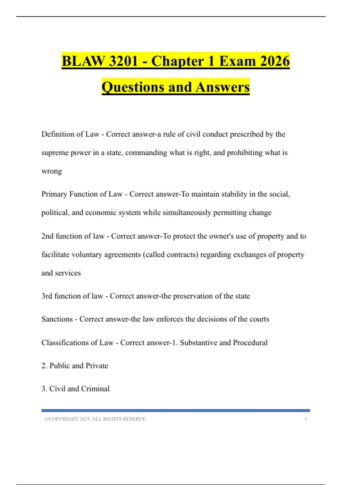 BLAW 3201 - Chapter 1 Exam 2026 Questions and Answers - BLAW 3201 ...