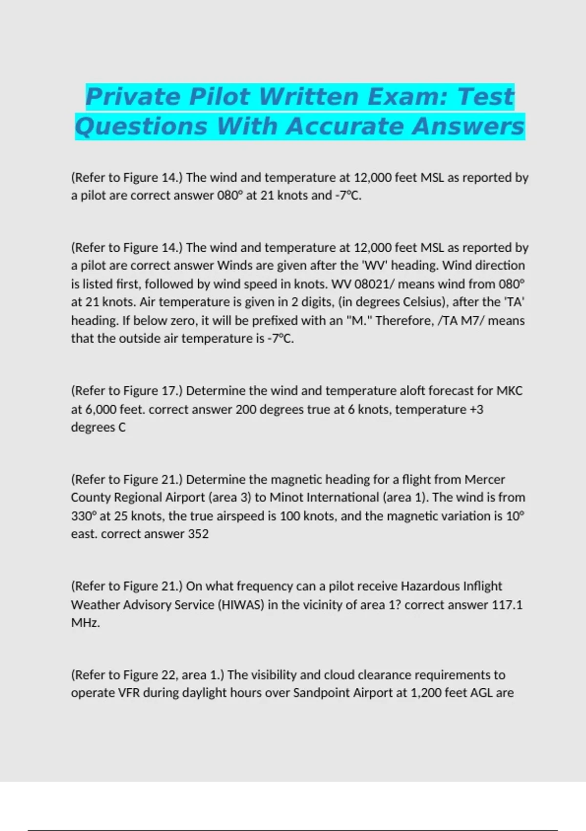 Private Pilot Written Exam: Test Questions With Accurate Answers - FAA - Stuvia US
