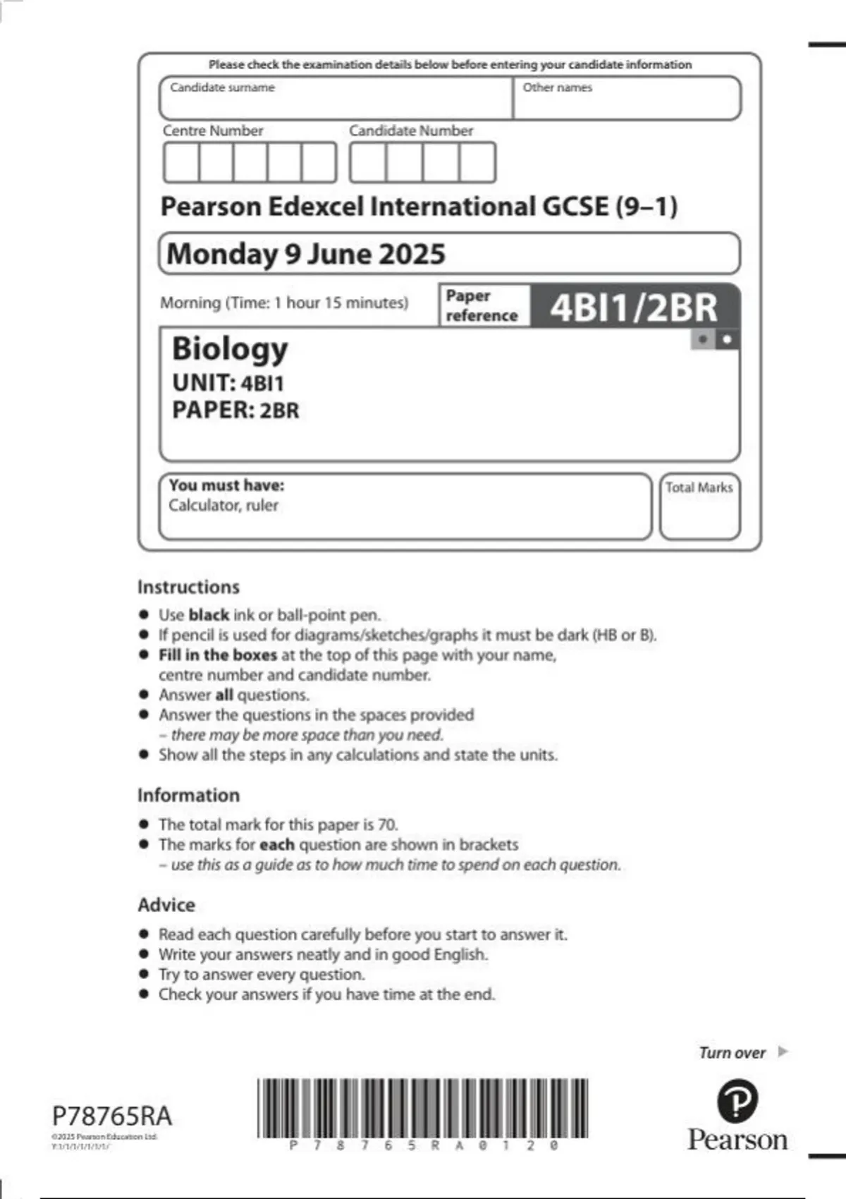 PEARSON EDEXCEL INTERNATIONAL GCSE IN BIOLOGY 4BI1 visual data 8