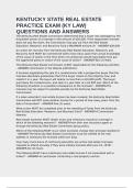 KENTUCKY STATE REAL ESTATE PRACTICE EXAM &lpar;KY LAW&rpar; QUESTIONS AND ANSWERS