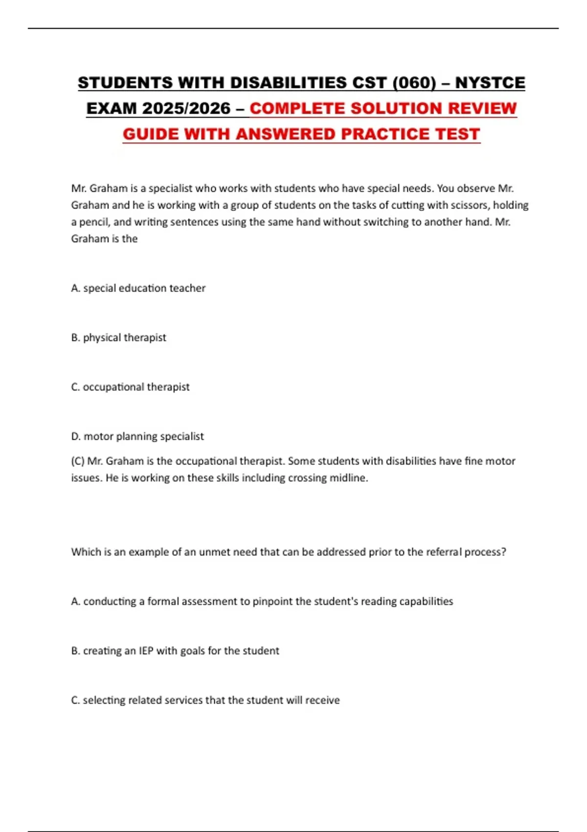 Students With Disabilities Cst 060 Nystce Exam 2025 2026 Complete