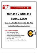 NUR 417 Final Exam &ndash; Care of Adult II &vert; Actual Questions with Verified Answers &vert; 100&percnt; Guarantee Pass