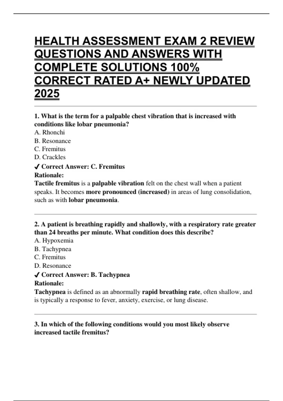 HEALTH ASSESSMENT EXAM 2 REVIEW QUESTIONS AND ANSWERS WITH COMPLETE ...