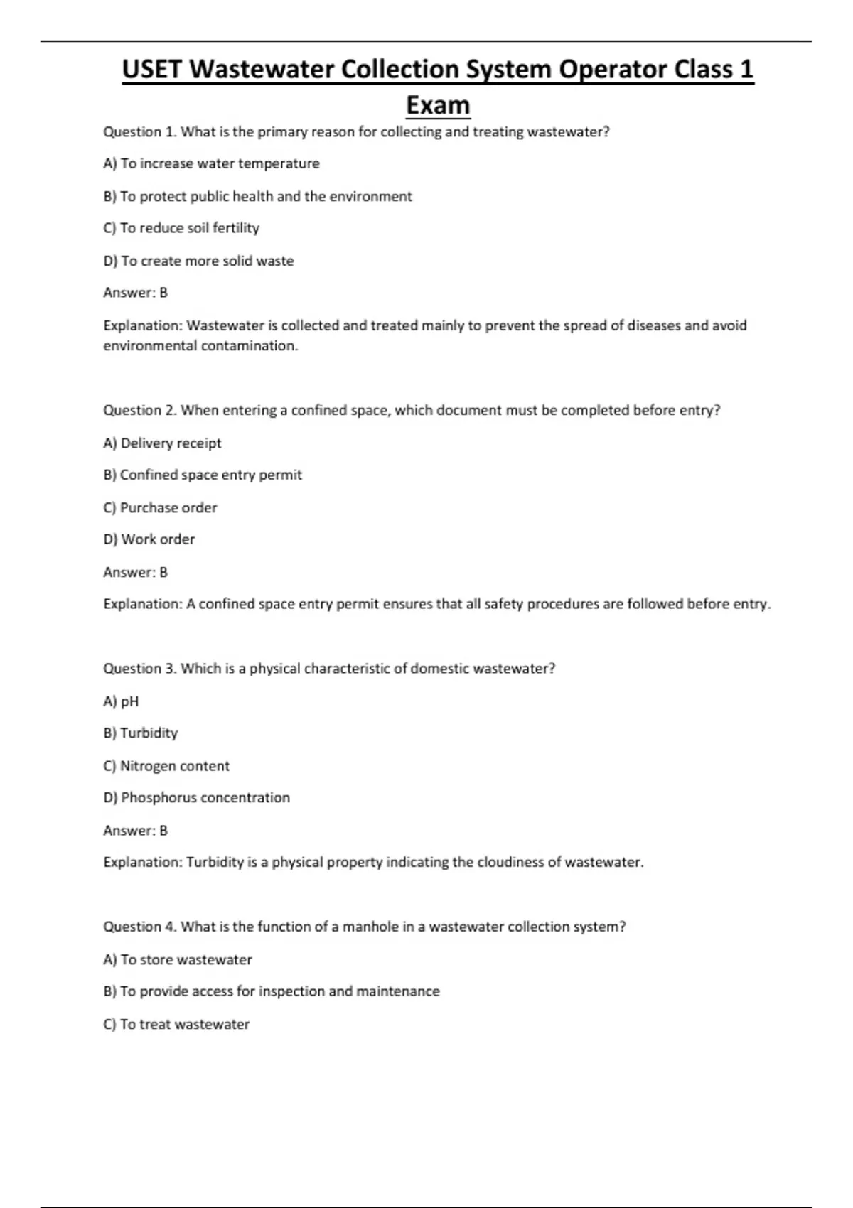 Collection System Operator USET Wastewater Collection System Operator Class 1 Exam - Computers ...