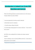 Introduction to Animal Care Exam 2026 Questions and Answers