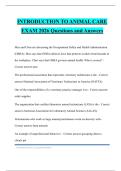 INTRODUCTION TO ANIMAL CARE EXAM 2026 Questions and Answers