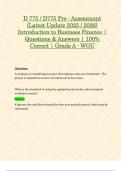 D 775 &sol; D775 Pre - Assessment &lpar;Latest Update 2025 &sol; 2026&rpar; Introduction to Business Finance &vert; Questions & Answers &vert; 100&percnt; Correct &vert; Grade A - WGU