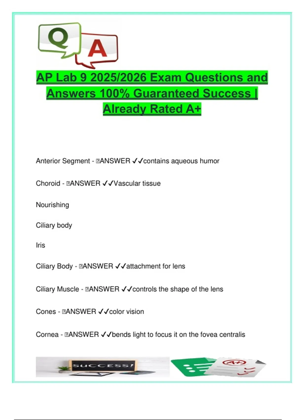AP Lab 9 – Special Senses (Eye & Ear) 2025/2026 – 100+ Solved Questions ...