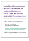 New York Law Enforcement Instructor  Certification Examination Practice  Questions And Correct Answers  &lpar;Verified Answers&rpar; Plus Rationales  2025&vert;2026 Q&A &vert; Instant Download Pdf 