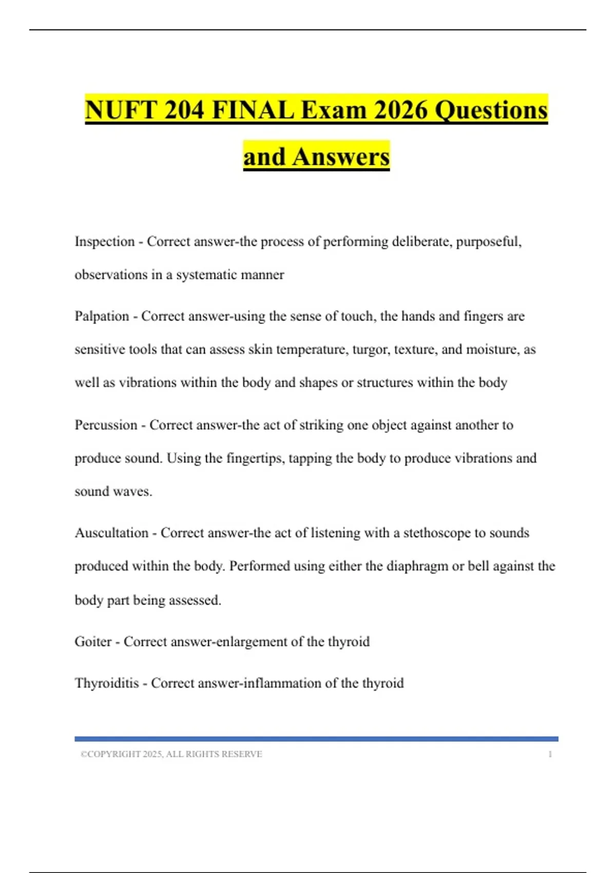 NUFT 204 FINAL Exam 2026 Questions and Answers - NUFT - 204 - Stuvia US