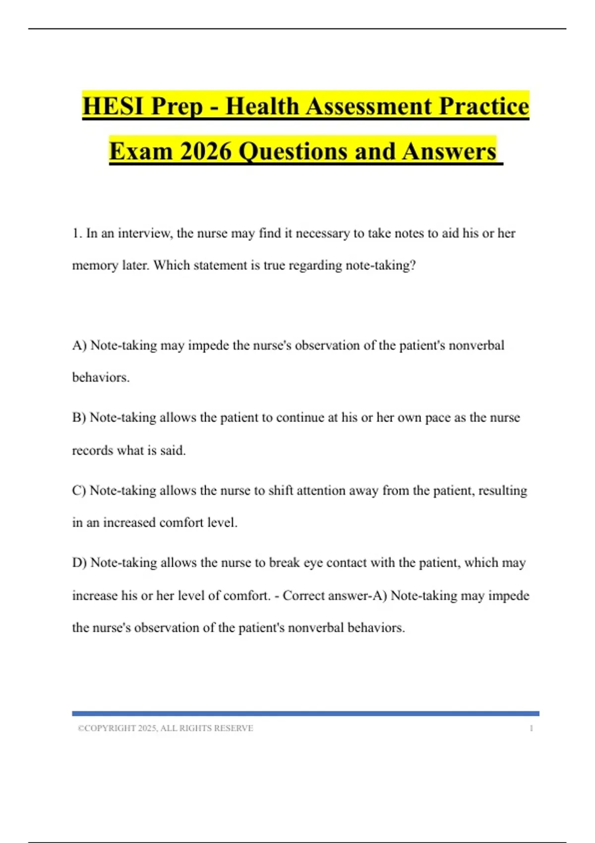 HESI Prep - Health Assessment Practice Exam 2026 Questions and Answers ...