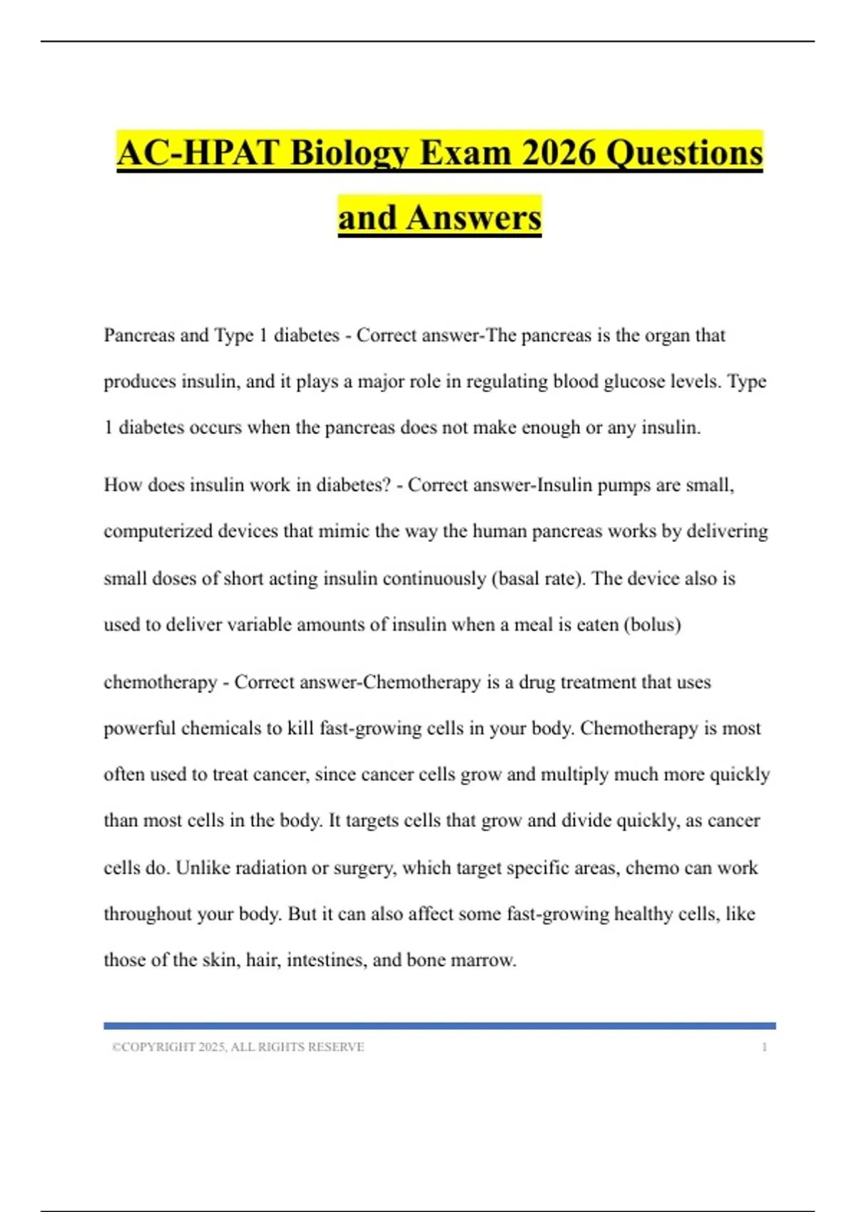 AC-HPAT Biology Exam 2026 Questions and Answers - AC-HPAT - Stuvia US