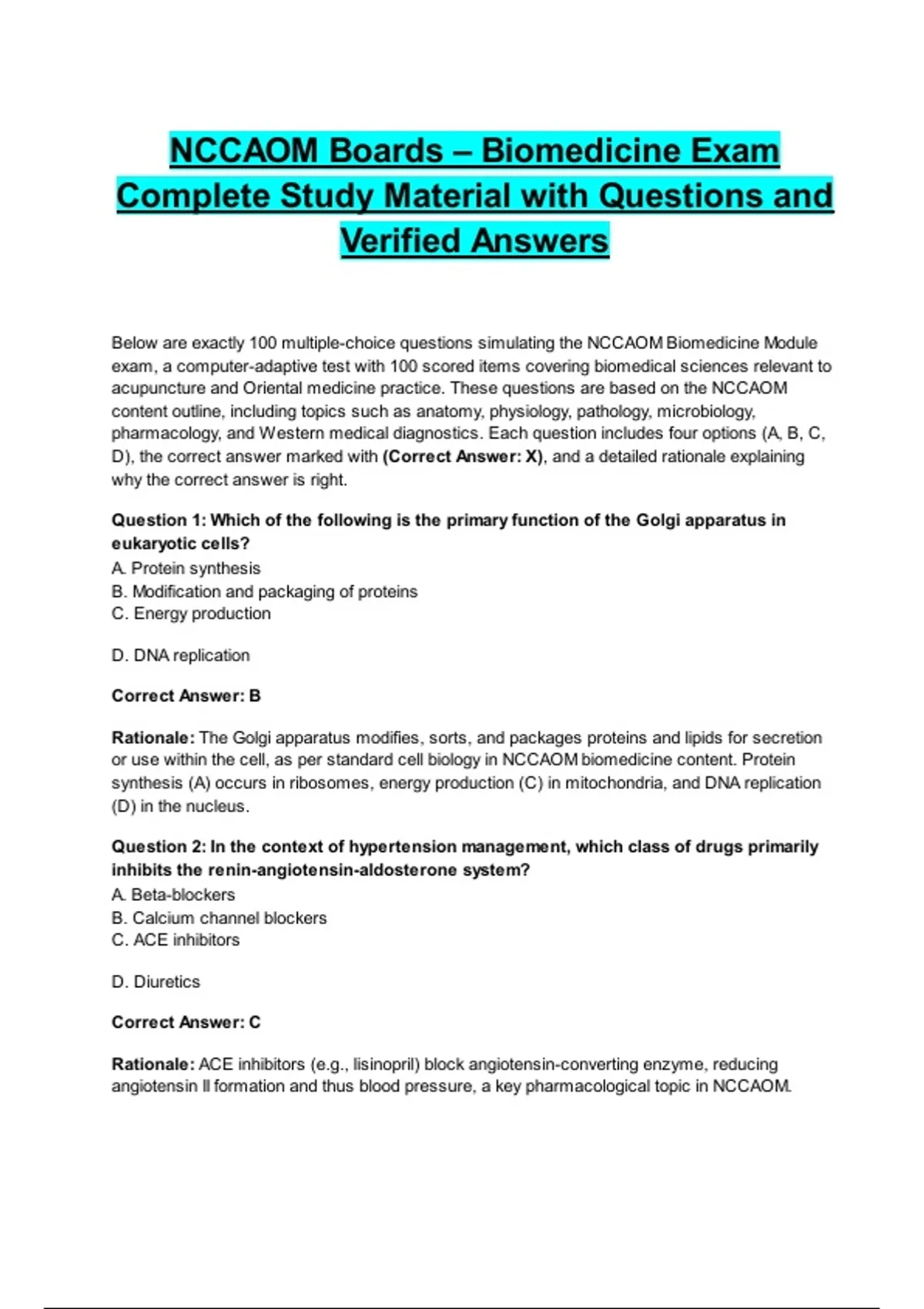 NCCAOM Boards – Biomedicine Exam Complete Study Material with Questions ...
