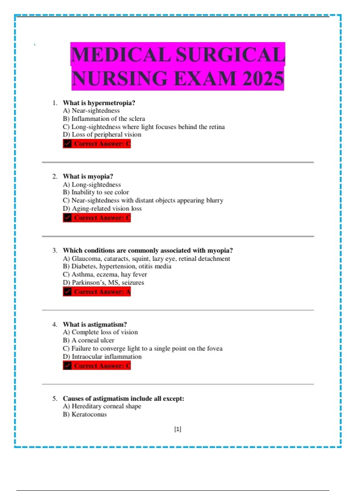 MEDICAL SURGICAL NURSING EXAM 2025 - Medical surgical nursing - Stuvia US